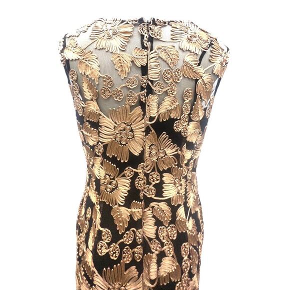 Alex Evenings Floral Soutache Gown Maci Dress Fit & Flare Tan Black Women's 12 - Picture 6 of 9